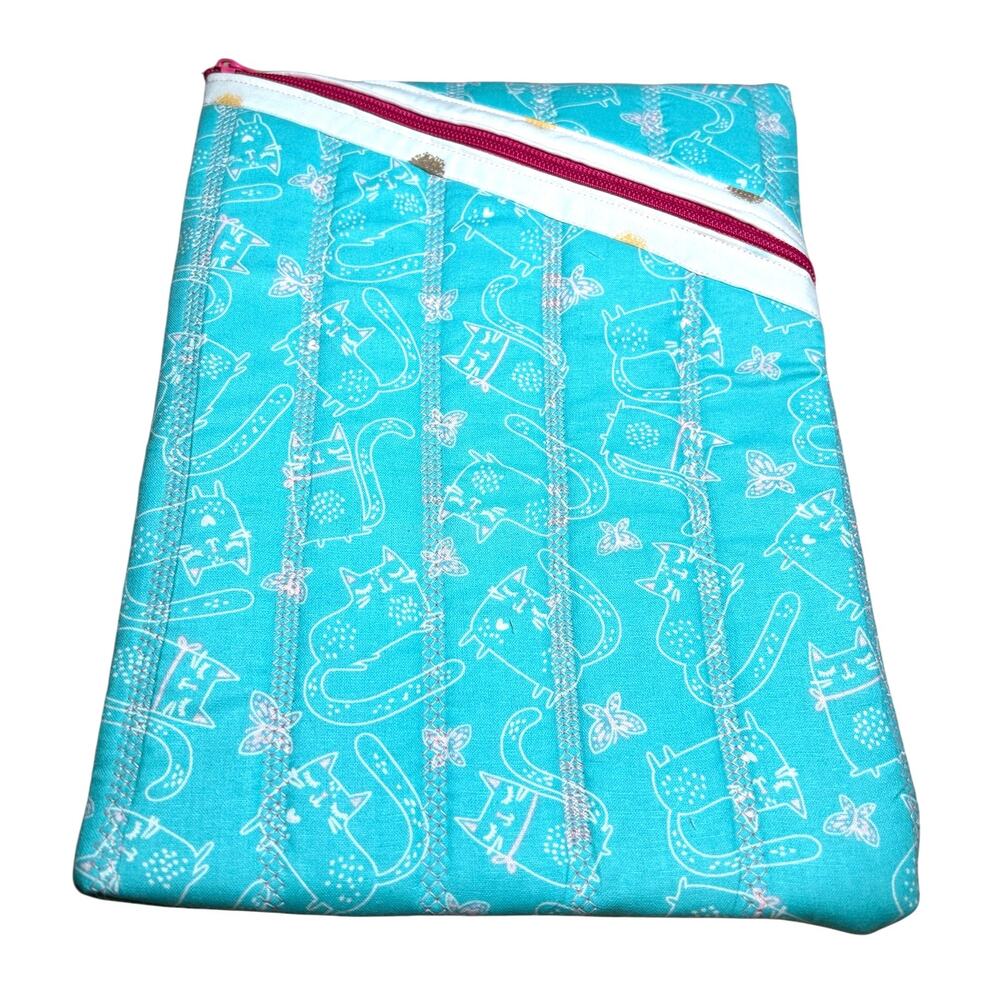 New Handmade "Hemingway" Large Pouch iPad eReader Case Blue with Cats